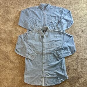 Vintage OUTRAGEOUS SPORTS Blue Denim Button Up Shirt unisex Men’s Large